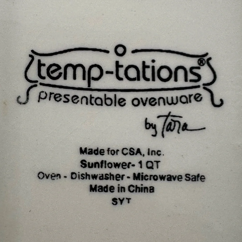 Temptations Sunflower Presentable Ovenware 1qt Casserole and Green Wire Basket